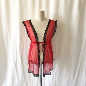 Vintage Belimage red sheer lace tie top size S